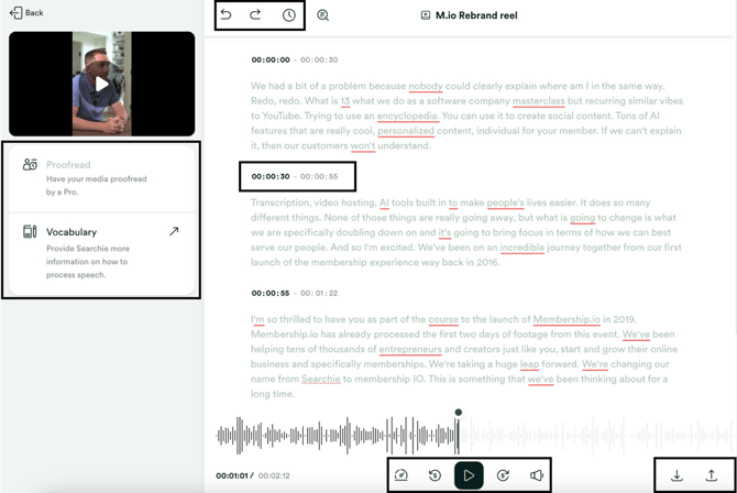More options for transcript editing
