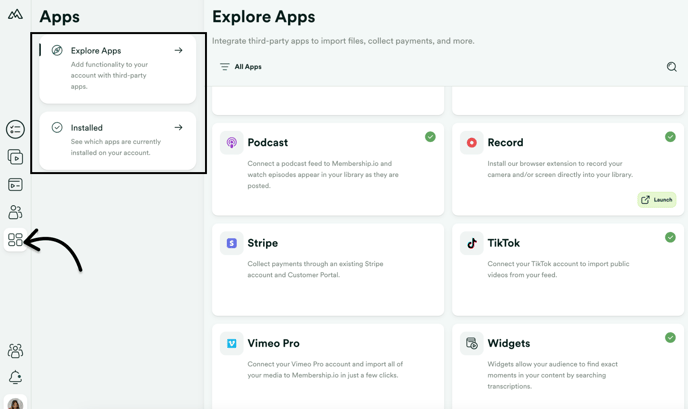 Options inside Apps