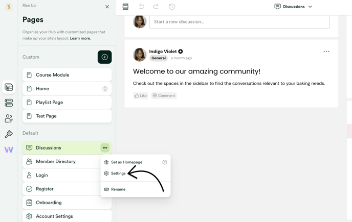 Pages - Discussions - Settings