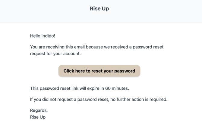 Password reset email preview