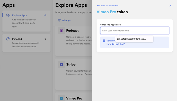 Paste your Vimeo token