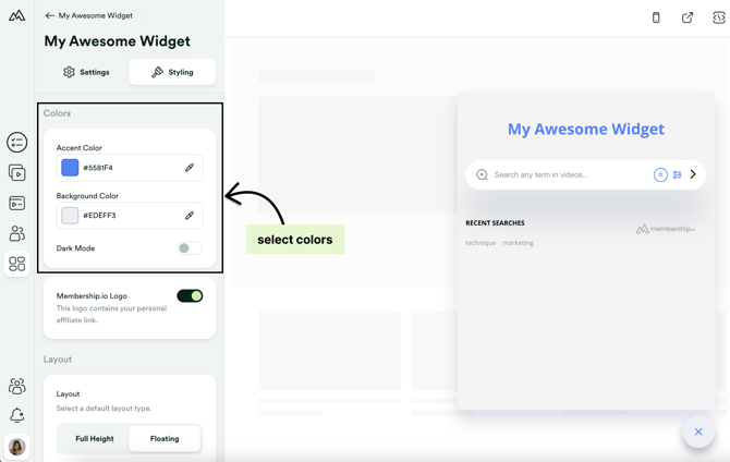Pick colors for widget