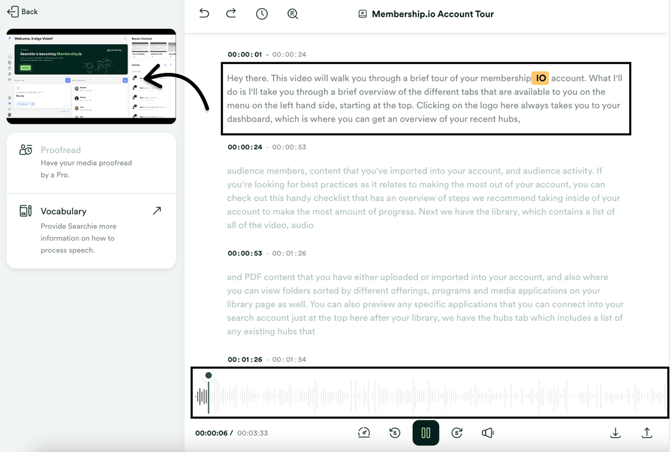 Play file during transcript edit