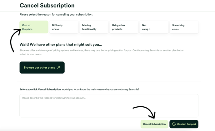 Proceed to canceling subscription