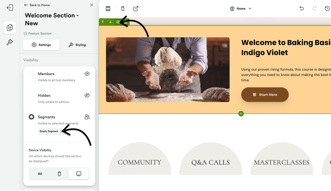Remove segment from the page or section