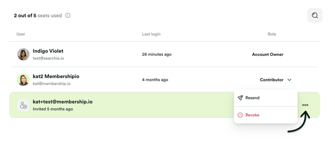 Revoke or resend the team invite