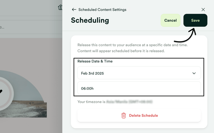 Schedule content release and save