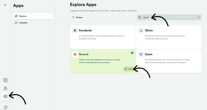 Search the word record in the apps