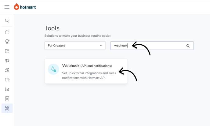 Search webhook and select Webhook API