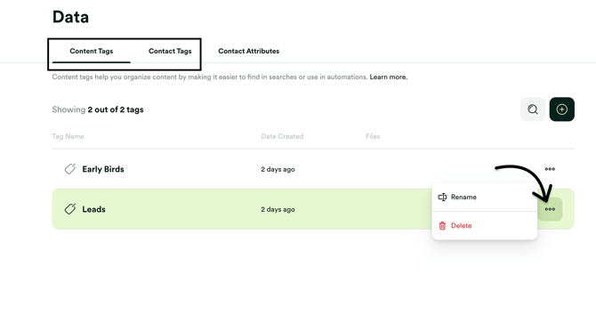 Select The Content Or Contact Tags Tab To Start Making Changes