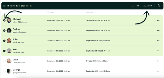 Select contact profiles and export
