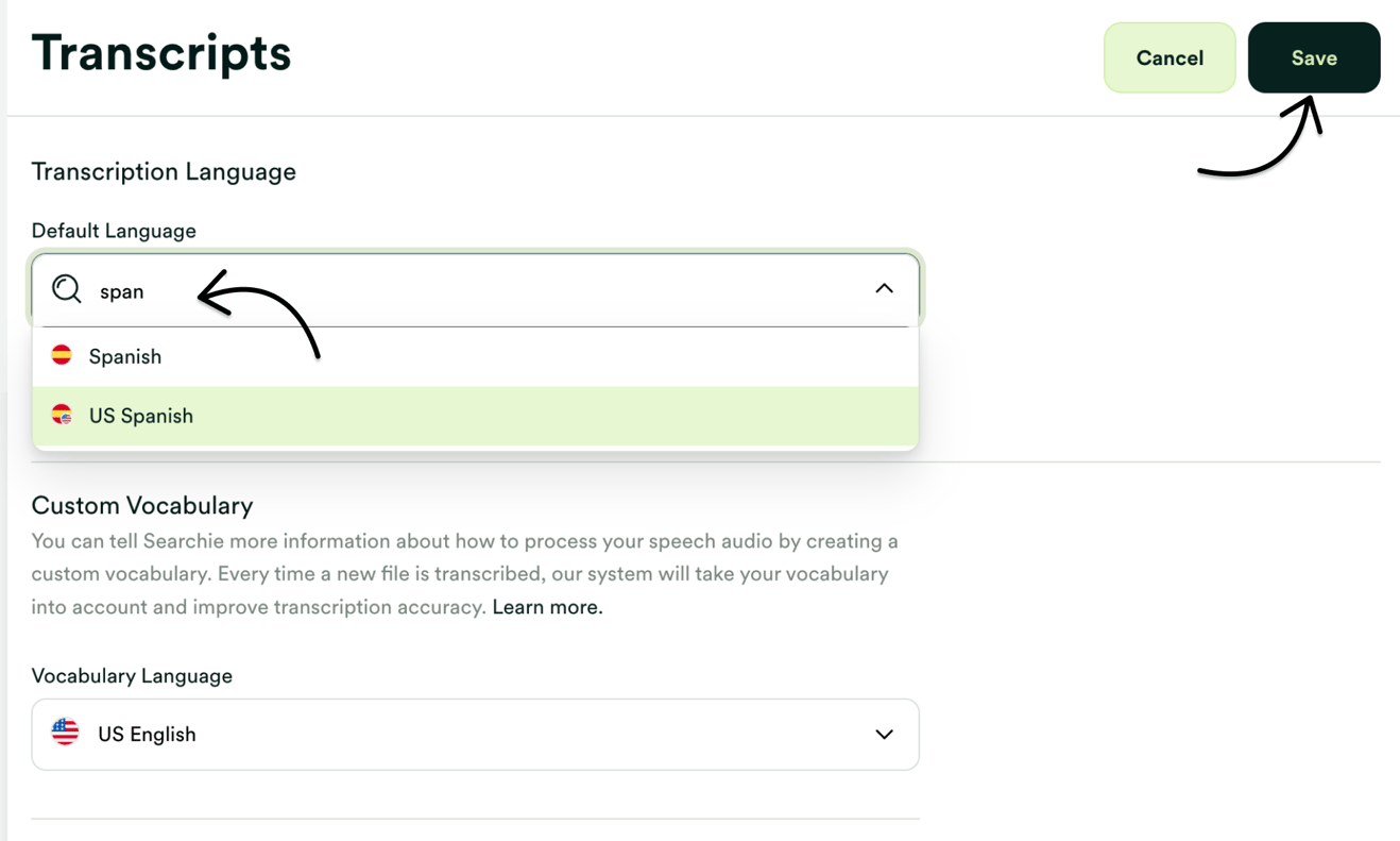 Change your transcription language