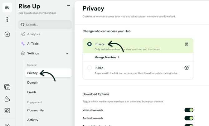 Set your Hub as Private