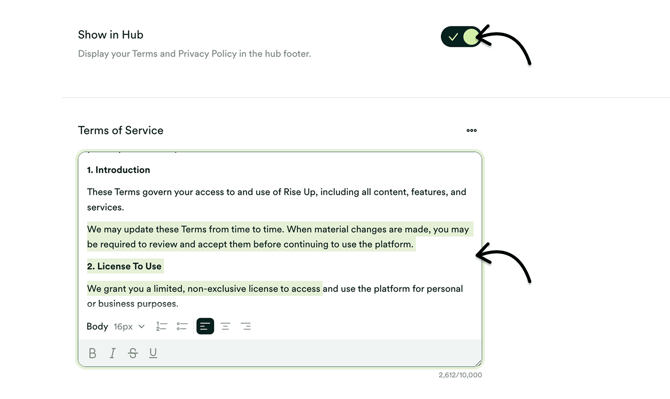 Show in Hub + Policy editor