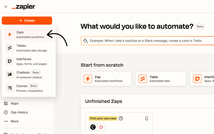 Start creating your Zap workflow