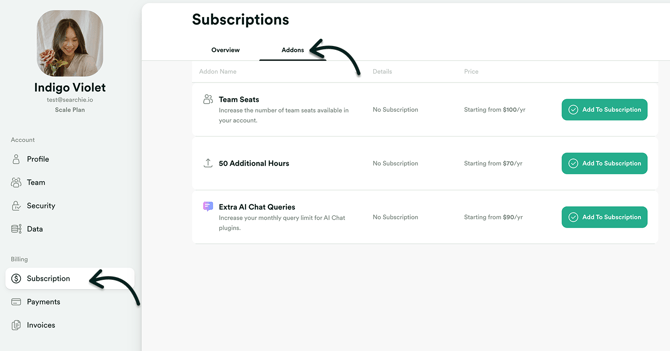 Subscription - Addons