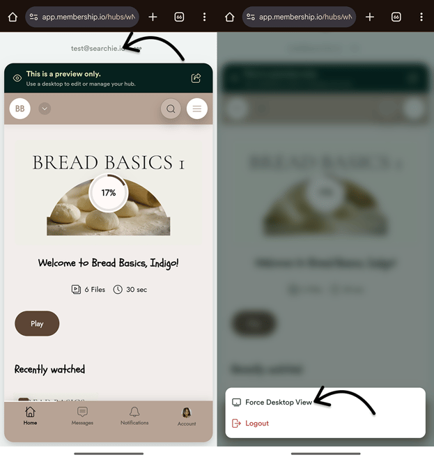 Tap your email and force desktop view