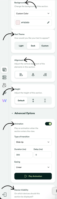 The Styling menu options