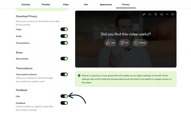 Toggle the Like button setting