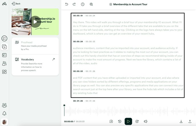 Transcript editor interface