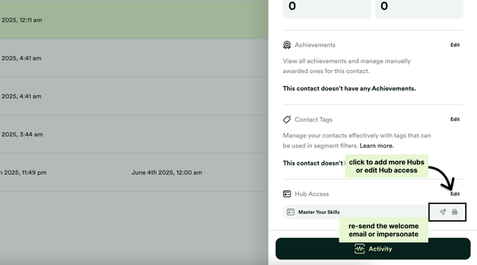Update hub access or impersonate member