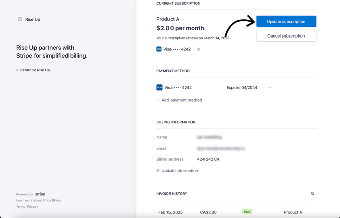 Update product subscription from the Hub