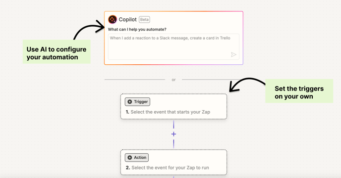 Use AI or configure triggers on your own