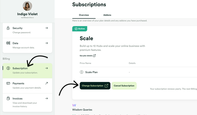 Where to change subscriptions