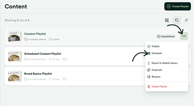content playlist menu - schedule