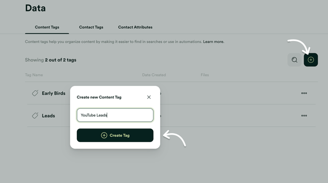 create new Content or Contact Tags