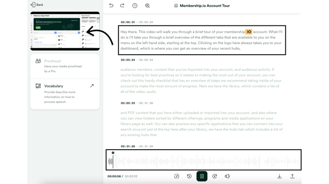 play file in transcript editor